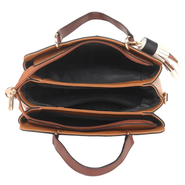 Signature_Brown_Faux_Leather_Multi_Compartment_Tassel_Handbag_For_Women