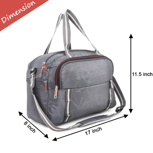 Signature_Grey_Fabric_Multi_Compartment_Travel_Duffel_Bag