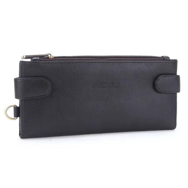 Signature_Black_Leather_Wrist_Strap_Multi_Card_Clutch_Wallet_For_Women