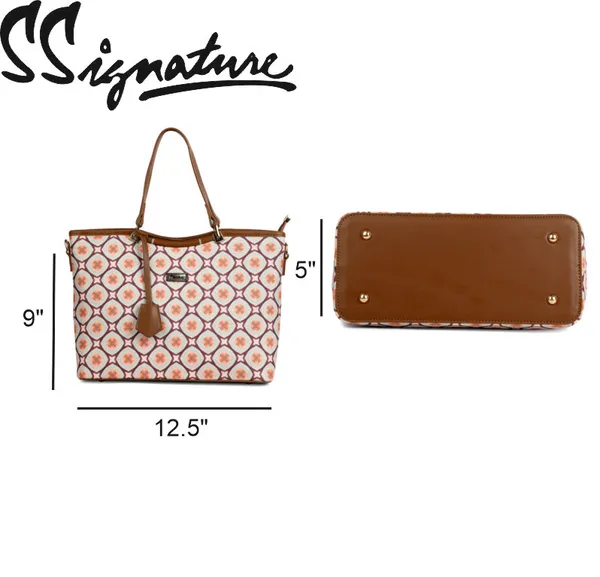 Signature_Multicolor_Fabric_Geometric_Print_Leather_Trim_Tote_Bag_For_Women