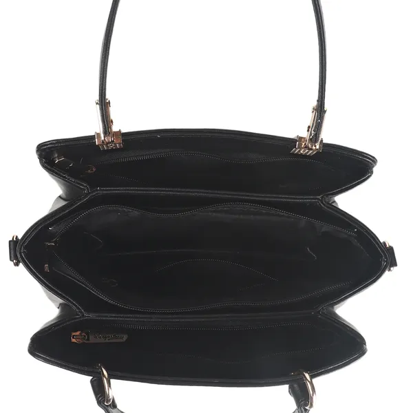 Signature_Black_Faux_Leather_Structured_Metal_Logo_Handbag
