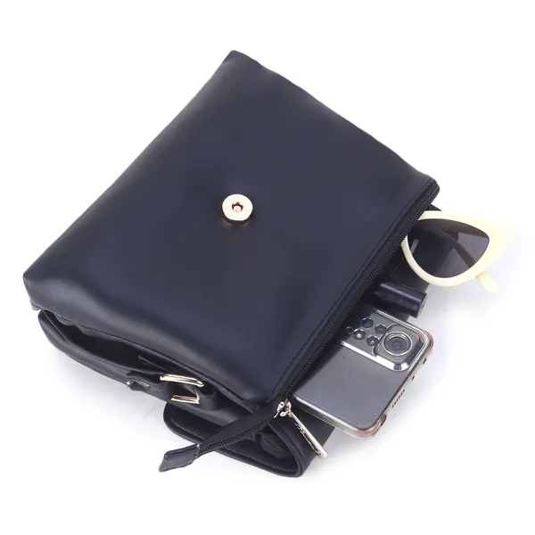 Signature_Navy_Blue_Faux_Leather_Metal_Buckle_Sling_Bag