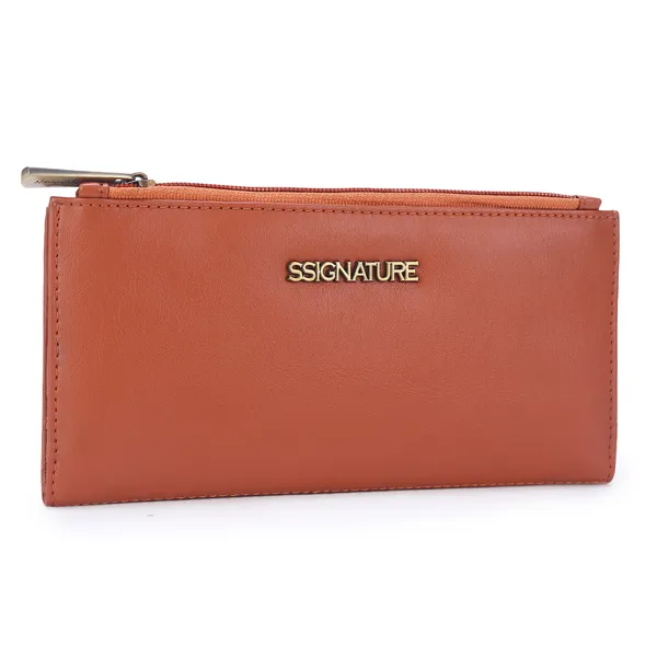 Signature_Tan_Brown_Leather_Multiple_Card_Slots_Wallet_For_Women