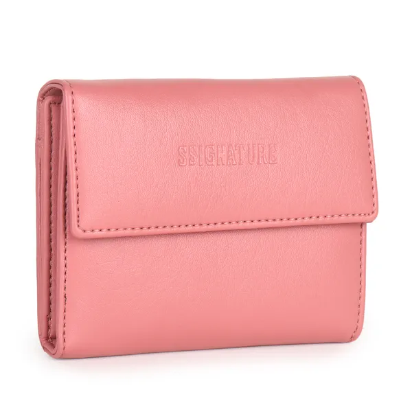 Signature_Pink_Faux_Leather_Multi_Card_Tri_Fold_Wallet