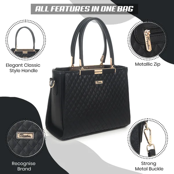 Signature_Black_Quilted_Faux_Leather_Gold_Hardware_Handbag_For_Women