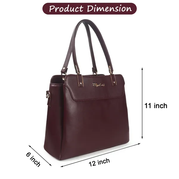 Signature_Maroon_Faux_Leather_Metal_Buckle_Zip_Shoulder_Bag_For_Women