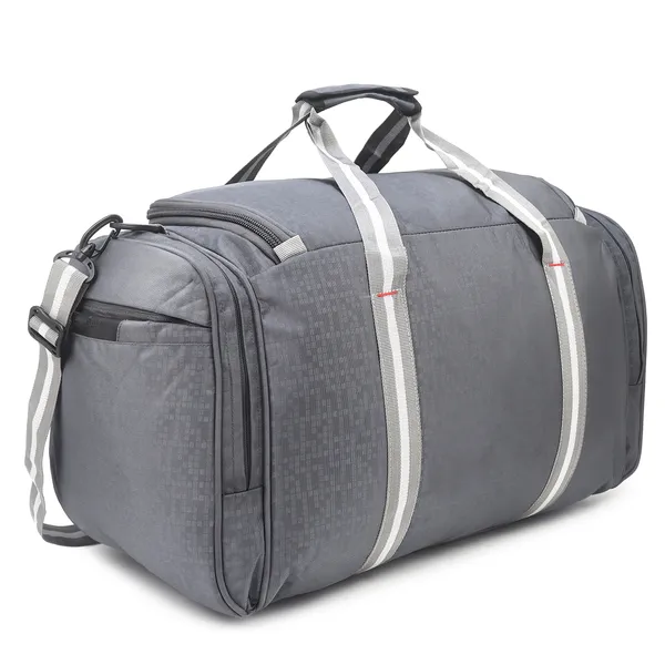 Signature_Grey_Fabric_Adjustable_Strap_Travel_Duffel_Bag