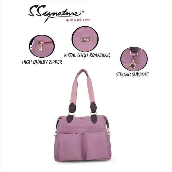 Signature_Pink_Purple_Faux_Leather_Multi_Pocket_Shoulder_Bag_For_Women