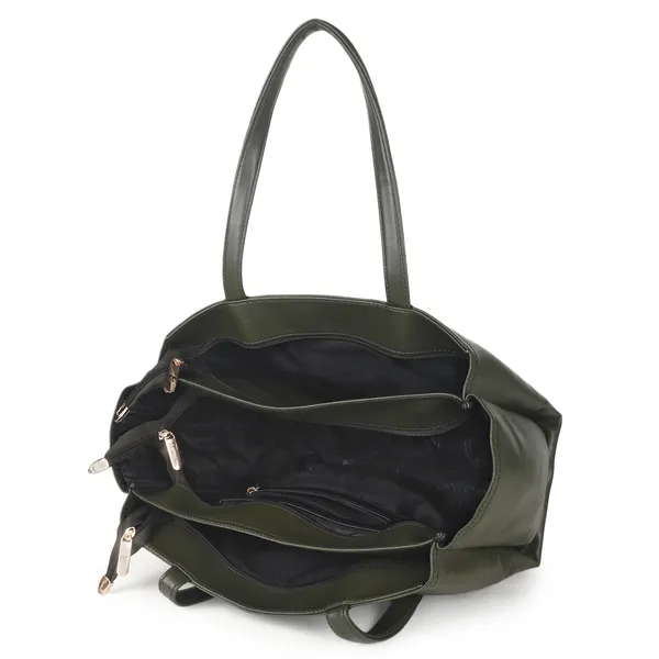 Signature_Olive_Green_Faux_Leather_Structured_Metallic_Zip_Tote_Bag_For_Women