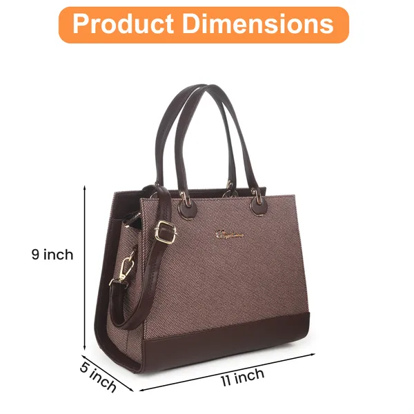 Signature_Brown_Two_Tone_Faux_Leather_Structured_Metal_Hardware_Handbag_For_Women