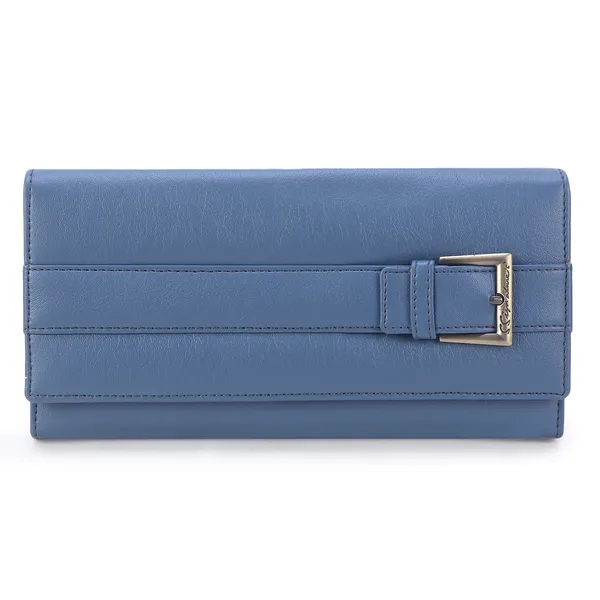 Signature_Blue_Leather_Expandable_Buckle_Wallet_For_Women