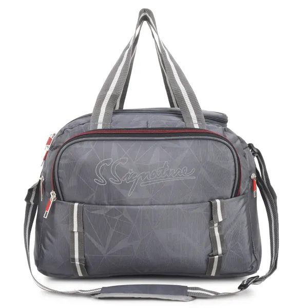 Signature_Grey_Fabric_Multi_Compartment_Travel_Duffel_Bag
