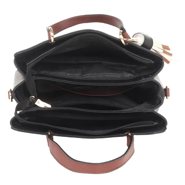 Signature_Black_Faux_Leather_Tassel_Dual_Strap_Handbag_For_Women