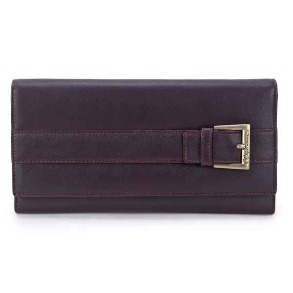 Signature_Brown_Leather_Buckle_Closure_Wallet_For_Women