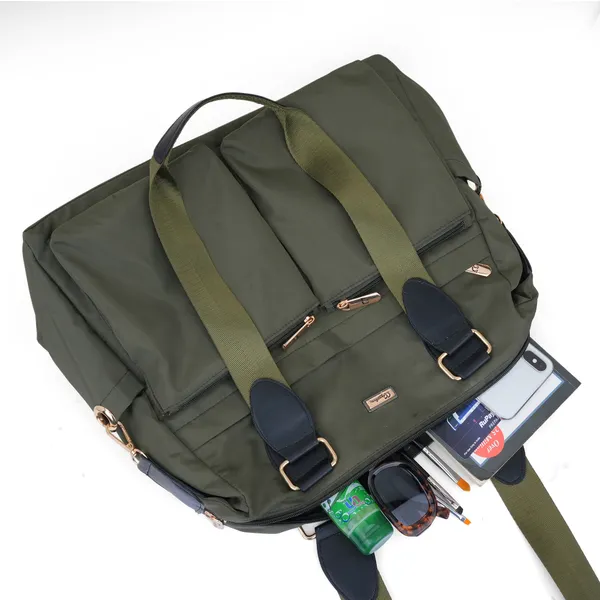 Signature_Olive_Green_Fabric_Multi_Pocket_Adjustable_Strap_Tote_Bag