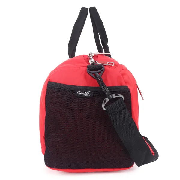 Signature_Red_Fabric_Water_Resistant_Shoe_Compartment_Duffel_Bag
