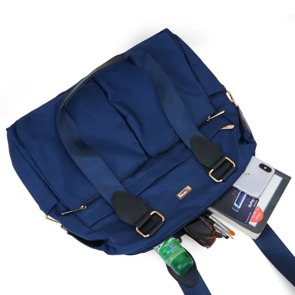 Signature_Navy_Blue_Faux_Leather_Multi_Pocket_Shoulder_Bag_For_Women