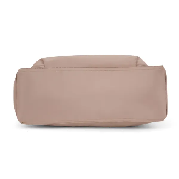 Signature_Beige_Faux_Leather_Two_Tone_Strap_Multi_Pocket_Shoulder_Bag_For_Women