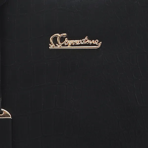 Signature_Black_Faux_Leather_Multi_Compartment_Handbag_For_Women
