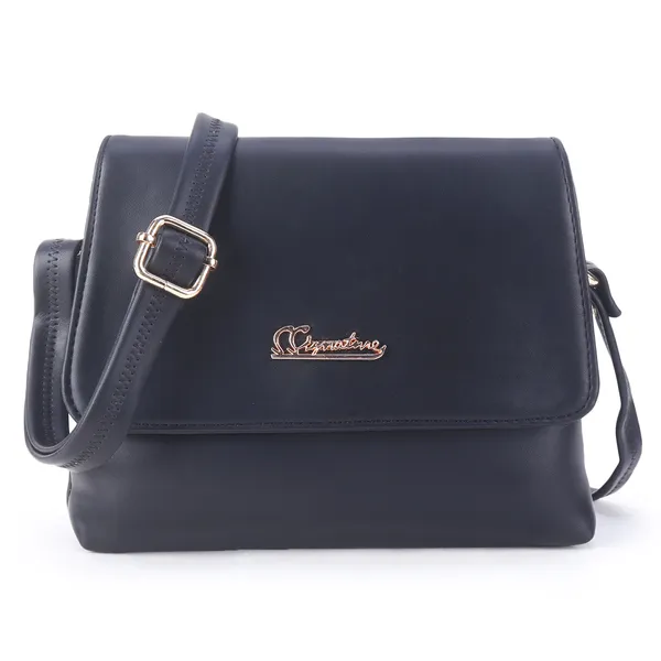 Signature_Navy_Blue_Faux_Leather_Metal_Buckle_Sling_Bag
