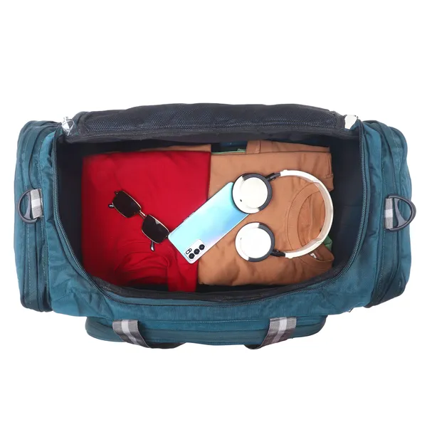 Signature_Teal_Blue_Fabric_Adjustable_Strap_Travel_Duffel_Bag_For_Men_And_Women