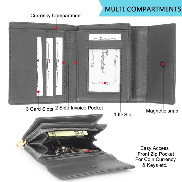 Signature_Grey_Leather_Tri_Fold_Coin_Pocket_Wallet_For_Men