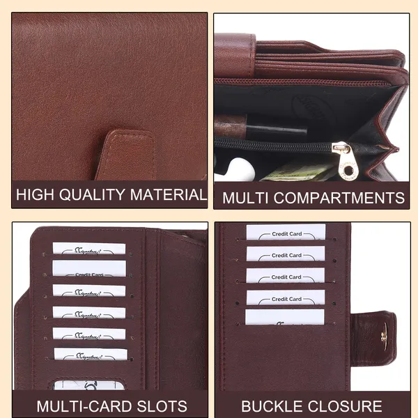 Signature_Brown_Leather_Wrist_Strap_Multi_Compartment_Wallet_For_Women