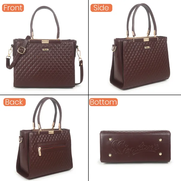 Signature_Brown_Quilted_Faux_Leather_Detachable_Strap_Tote_Handbag_For_Women