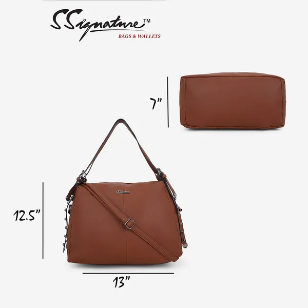 Signature_Brown_Leather_Adjustable_Strap_Handbag_For_Women