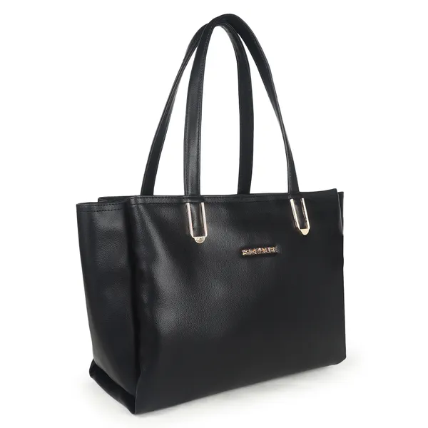 Signature_Black_Faux_Leather_Multi_Compartment_Metal_Zip_Tote_Handbag