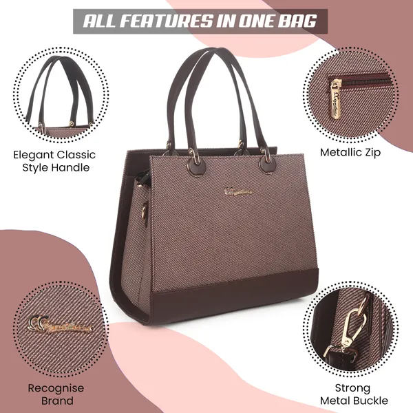 Signature_Brown_Two_Tone_Faux_Leather_Structured_Metal_Hardware_Handbag_For_Women