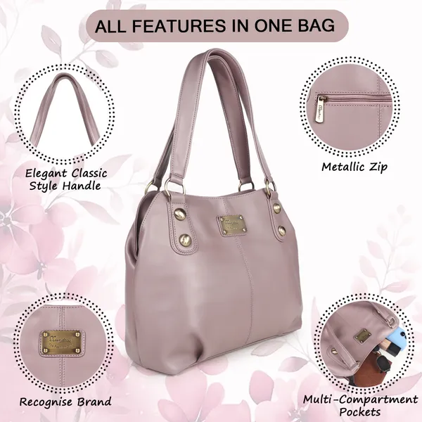 Signature_Pink_Faux_Leather_Metallic_Logo_Shoulder_Handbag_For_Women
