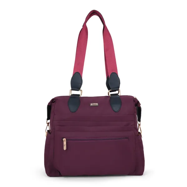 Signature_Maroon_Nylon_Multi_Compartment_Adjustable_Strap_Tote_Bag_For_Women