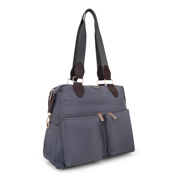 Signature_Grey_Faux_Leather_Multi_Pocket_Shoulder_Bag_For_Women
