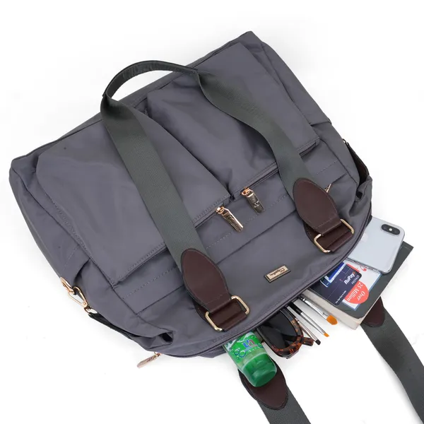Signature_Grey_Faux_Leather_Multi_Pocket_Shoulder_Bag_For_Women