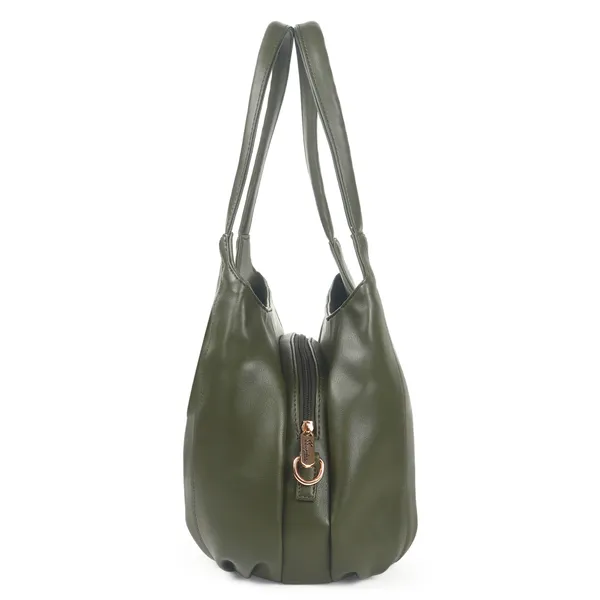 Signature_Olive_Green_Faux_Leather_Metal_Buckle_Zipper_Handbag_For_Women