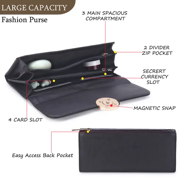 Signature_Black_Faux_Leather_Foldover_Ring_Wallet_For_Women