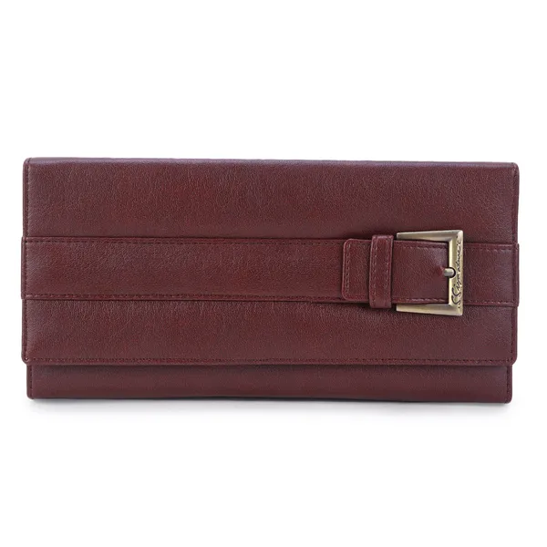 Signature_Maroon_Faux_Leather_Buckle_Detail_Wallet_For_Women