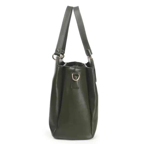 Signature_Olive_Green_Faux_Leather_Metallic_Hardware_Handbag