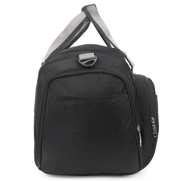 Signature_Black_Fabric_Multi_Compartment_Shoulder_Strap_Duffel_Bag_For_Men_And_Women