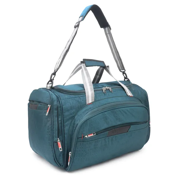 Signature_Teal_Blue_Fabric_Adjustable_Strap_Travel_Duffel_Bag_For_Men_And_Women