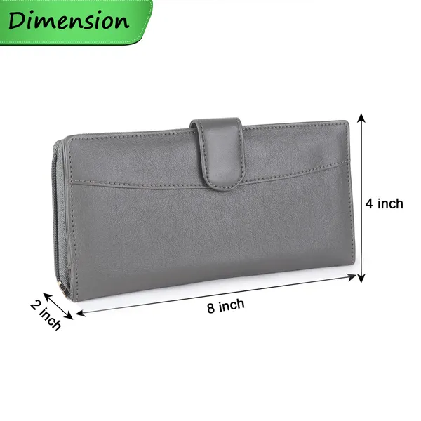 Signature_Grey_Faux_Leather_Snap_Closure_Wallet_For_Women