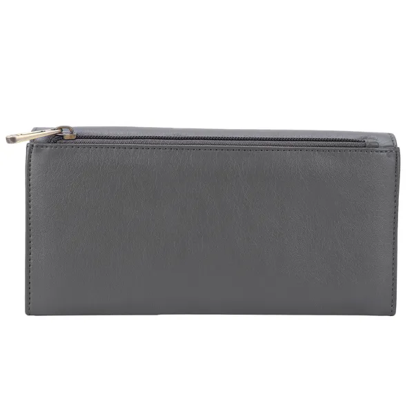 Signature_Grey_Faux_Leather_Buckle_Detail_Clutch_Wallet_For_Women
