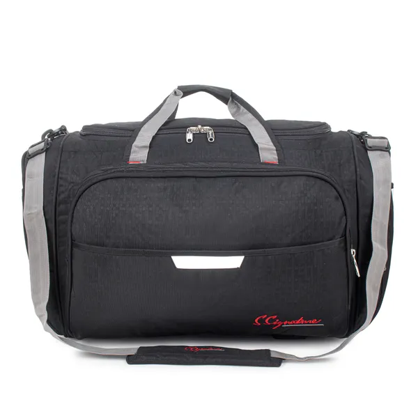 Signature_Black_Fabric_Waterproof_Adjustable_Strap_Duffel_Bag_For_Men_And_Women