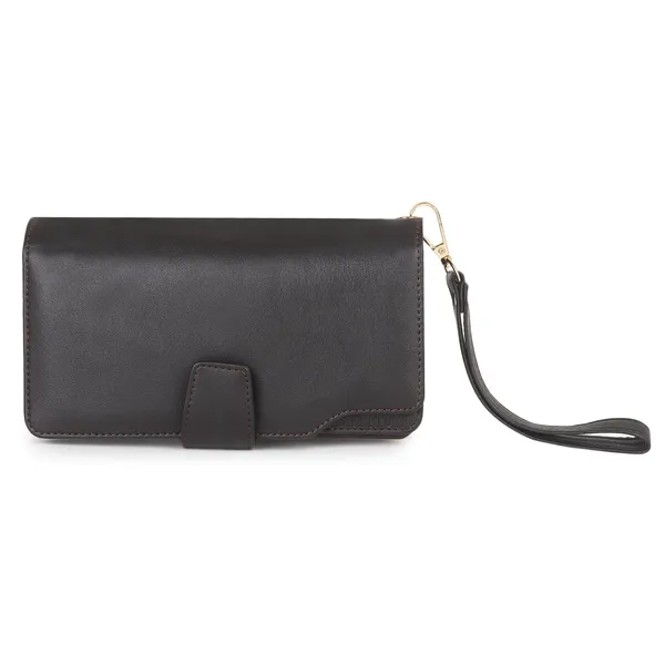 Signature_Black_Leather_Wrist_Strap_Multi_Card_Slot_Wallet_For_Women
