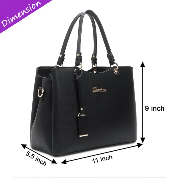 Signature_Black_Faux_Leather_Multi_Compartment_Handbag_For_Women