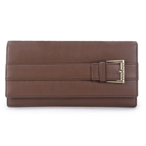 Signature_Brown_Leather_Buckle_Travel_Wallet_For_Women