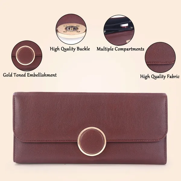 Signature_Maroon_Faux_Leather_Ring_Clasp_Long_Wallet_For_Women