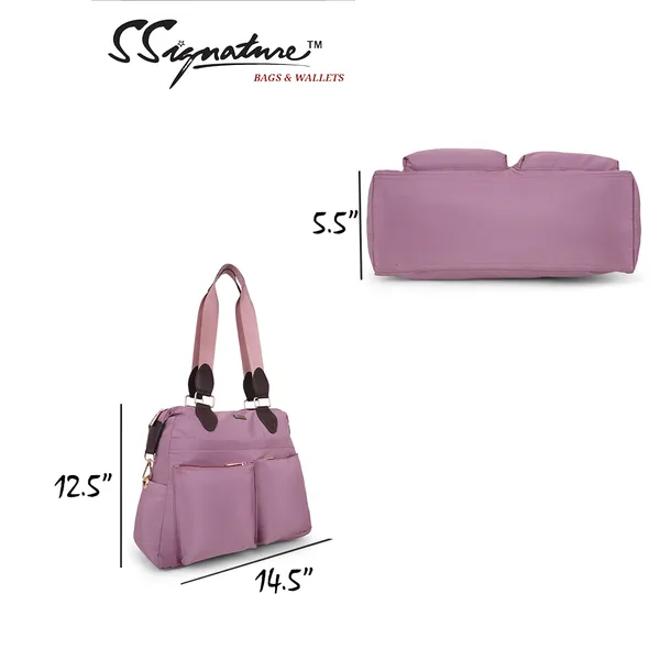 Signature_Pink_Purple_Faux_Leather_Multi_Pocket_Shoulder_Bag_For_Women