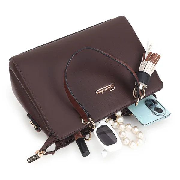 Signature_Brown_Leather_Tassel_Metal_Buckle_Handbag_For_Women